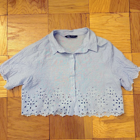 NEW Zara Cropped Shirt with Cutwork Embroidery 💙 - Picture 3 of 5